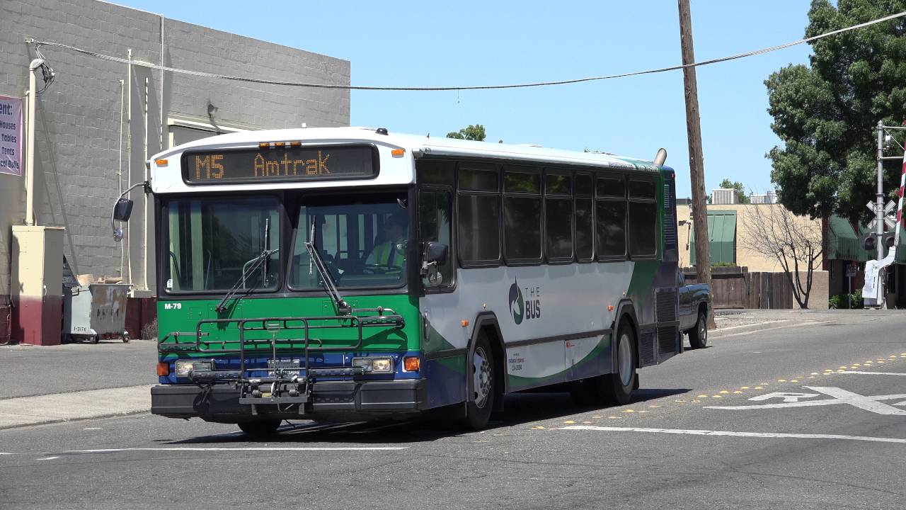 MERCED THE BUS GILLIG PHANTOM BUS M79 ON THE M5 MERCED CALIFORNIA