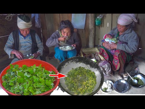 Green Buckwheat leaves Recipe with rice in village kitchen || fapar saag  Recipe Cooking and eating - YouTube