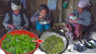 Green Buckwheat leaves Recipe with rice in village kitchen || fapar saag Recipe Cooking and eating