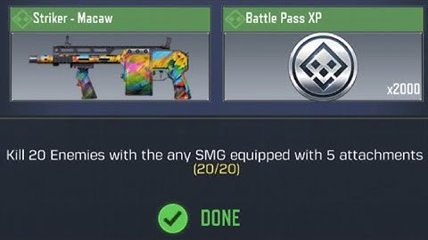 Call Of Duty Mobile Kill 20 Enemies with the any SMG equipped with 5 attachments Task Complete