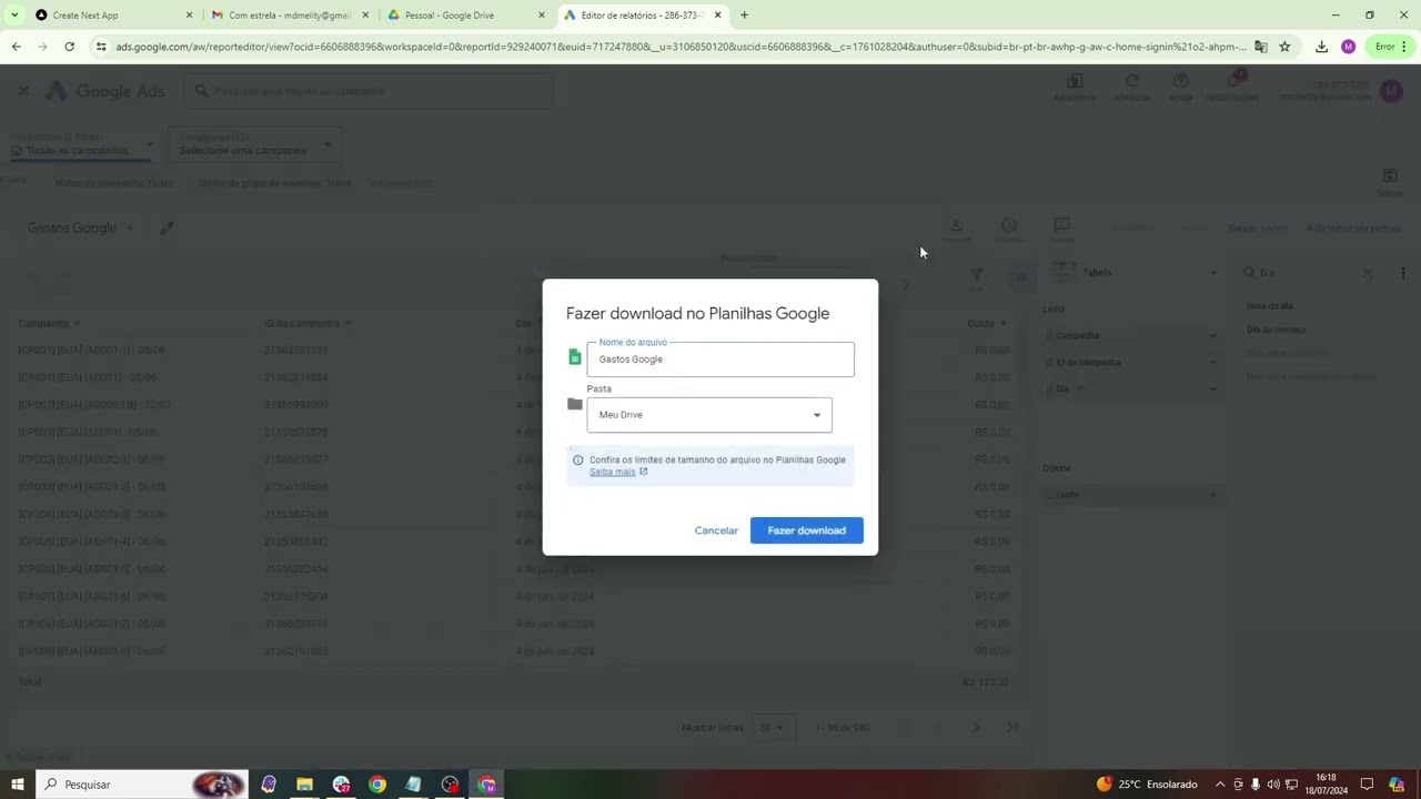 Sincronização de Gastos do Google Ads via Planilha na Tracky