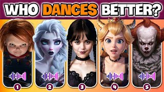 Guess Who DANCES Better? Who's DANCING? Chucky, Elsa, Wednesday, Princess Peach, Pennywise, Ladybug