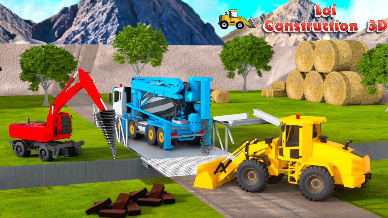 Crashed Dump Truck - Road roller, Cement Mixer building Overpass Bridge | 3D Construction Vehicles