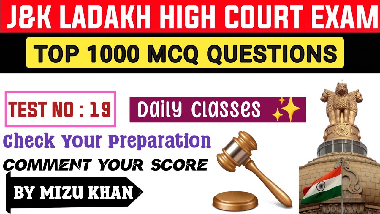 TOP 50 MCQS MOCK TEST| J&K LADAKH HIGH COURT JUNIOR ASSISTANT EXAM | BY MIZU KHAN
