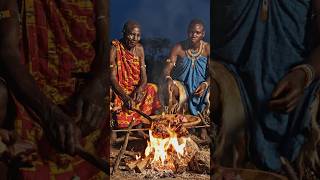 African hadzabe elders roasting meat