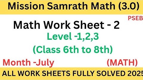 Mission Samrath Math 3.0|work Sheet no-2| Work Sheets no -2| july 2025|Class 6 to 8| Level -1,2,3