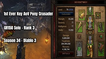 First key ever Pony Fists of the Heaven Crusader GR150 Solo Rank 3 - Season 34 Diablo 3