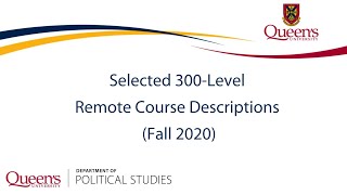 Selected 300 Level Remote Course Descriptions Fall 2020