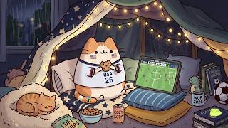 Mochi Cat Rainy Soccer FIFA World Cup 🌧️ Relax Lofi Jazz for Unwind ⚽ Midnight Match Vibes screenshot 4