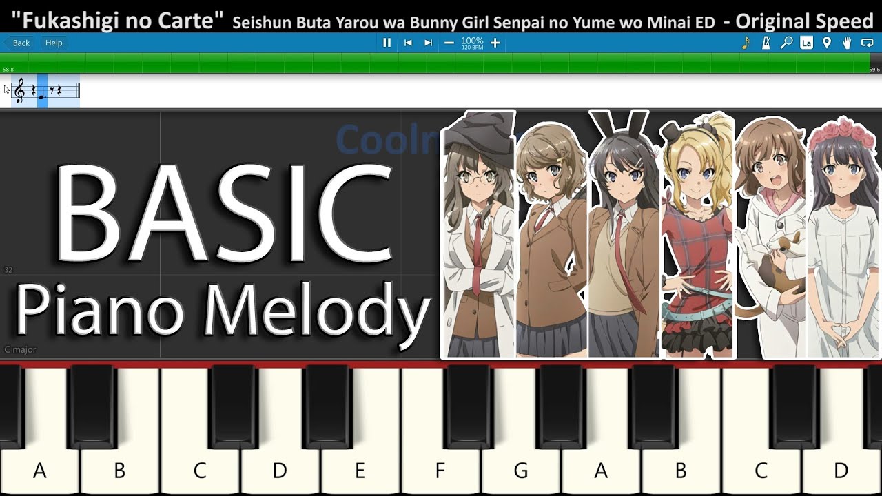 BASIC Piano Melody: Seishun Buta Yarou wa Bunny Girl Senpai no Yume wo  Minai ED - Fukashigi no Carte - YouTube