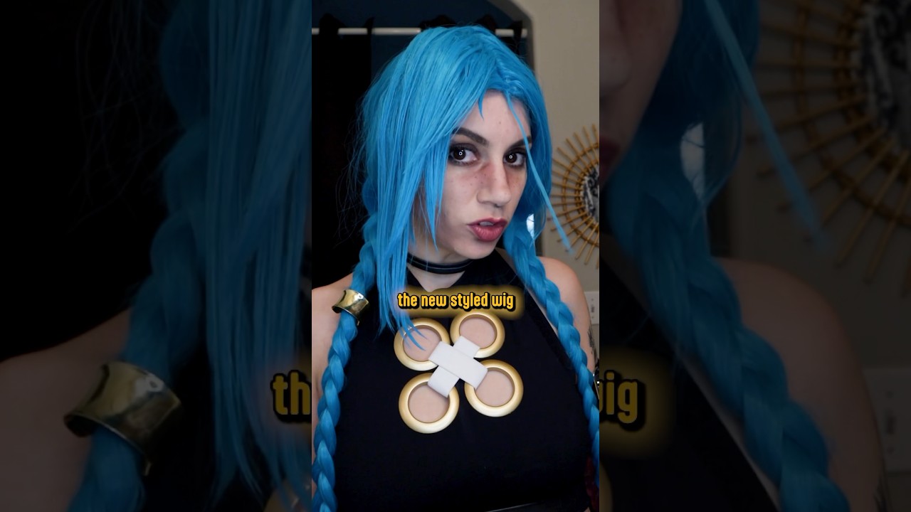 ⚠️ revealing my STYLED Jinx wig ⚠️ #diycosplay #cosplaytutorial #wigstyling