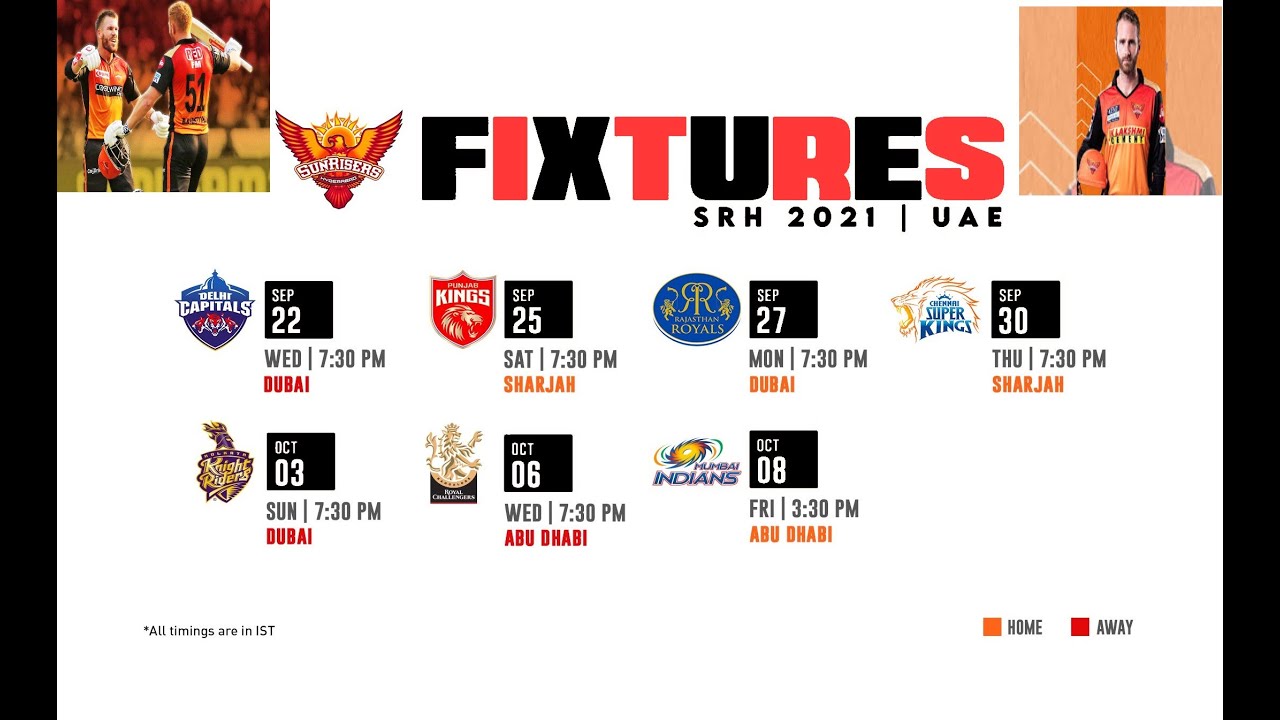 SRH FIXTURES IN 2021 PHASE 2