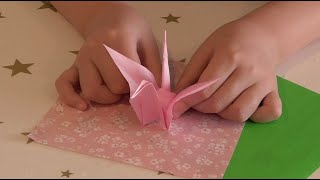 おりがみ☆つる/鶴 の作り方　ぽにぽにちゃん【小学生】かんたん こども折り紙　Kids Origami/Crane