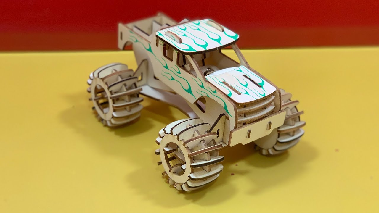 DIY Craft Instruction 3D Woodcraft Construction Kit MONSTER TRUCK YouTube