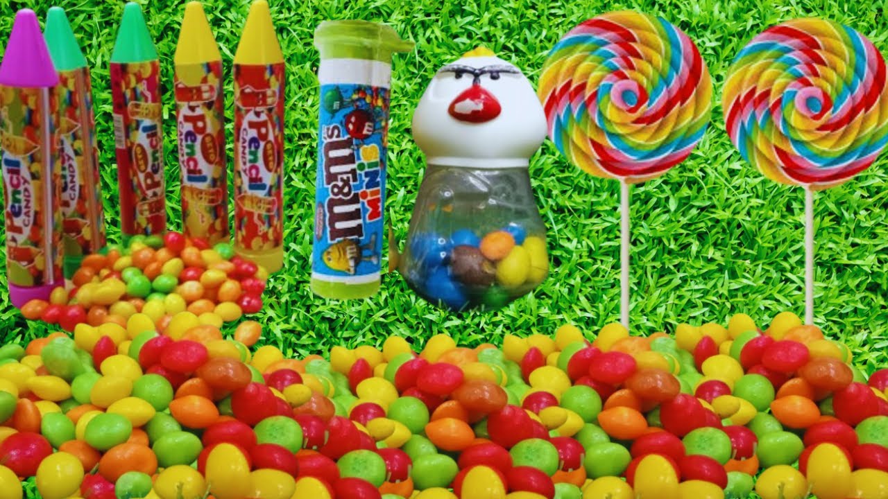 Satisfied ASMR video angry bird peanut candy,delicious lollipops and rainbows pencil m&ns beans