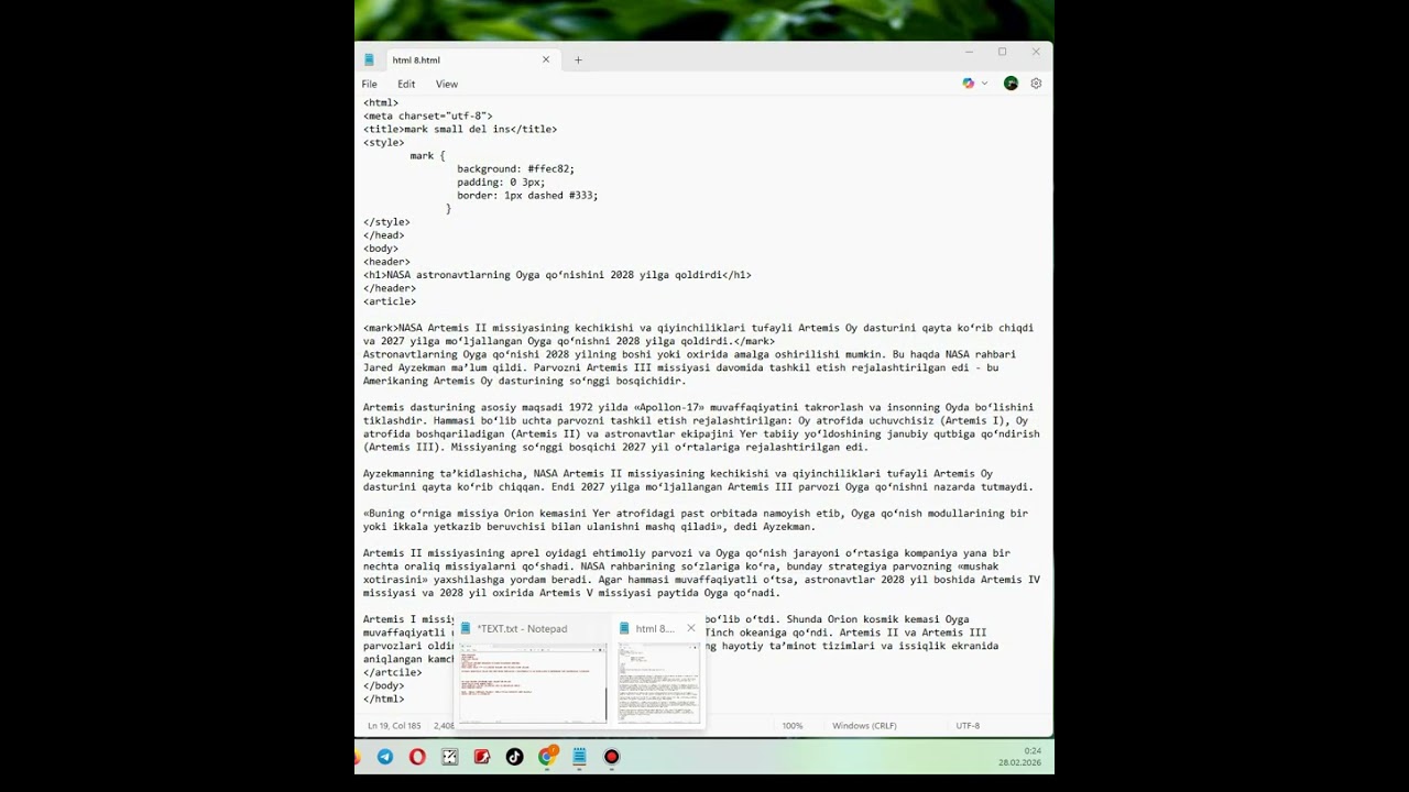 8 chi Video Dasturlashga 2 qadam HTMLda davom etriamiz