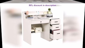 #White Desk with Drawers and Storage, Home Office Desk Computer Desk with 4 Drawers & Hutch, Home