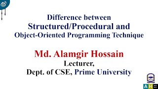 OOP(C++)-02, Differences between structured programming and object-oriented programming technique