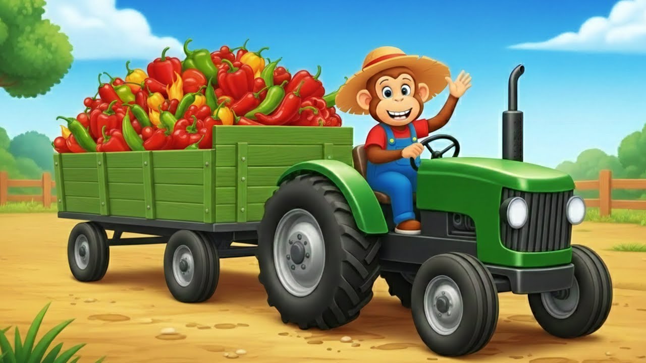 Monkey Day on the Farm: Farmer Monkey Picks Red & Green Chili Peppers 🌶️ and Loads Trailer Full 🚜