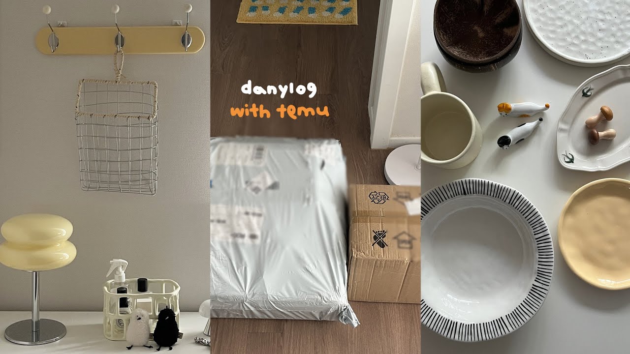 자취생 브이로그, 20만원어치 테무깡📦 그릇에 진심인..✨(인테리어템, 식기류, 그밖에 자잘한 용품들 추천!), VLOG
