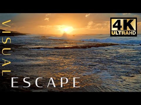 Rolling Ocean Wave Sounds At Sunset For 7 Hours | 4K