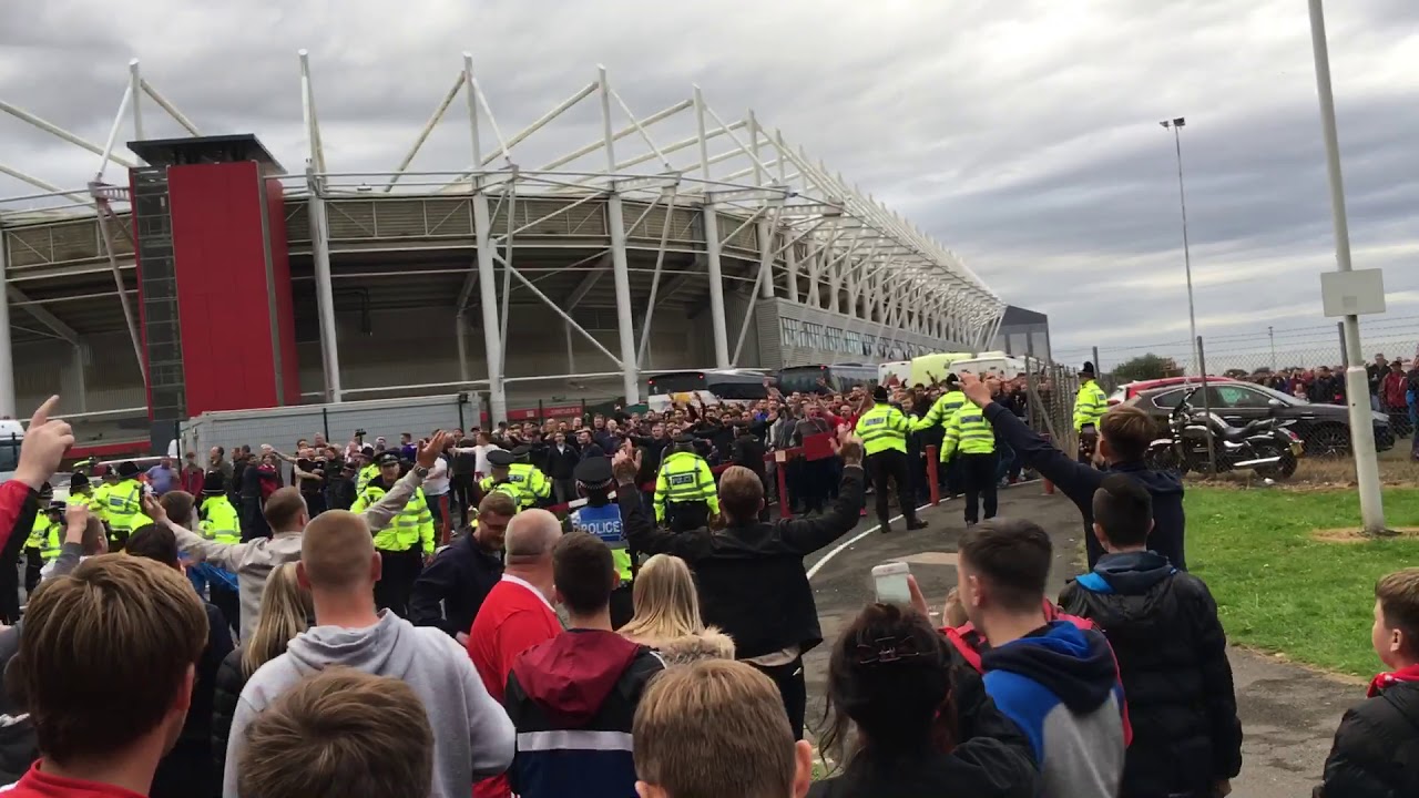 Sheffield United fans and boro fans outside Boro ground