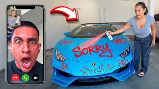 FACETIMING MY FIANCE WHILE DESTROYING HIS LAMBORGHINI *HE FREAKED*