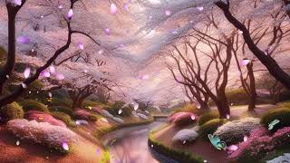 Peach blossoms and butterflies background 1