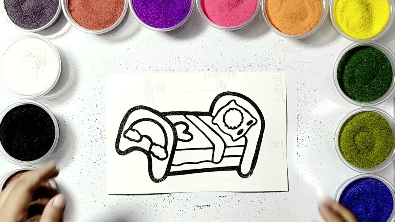 Relaxing Sand Painting of a Cute Bed | Drawing & Coloring for Kids and Toddlers| 