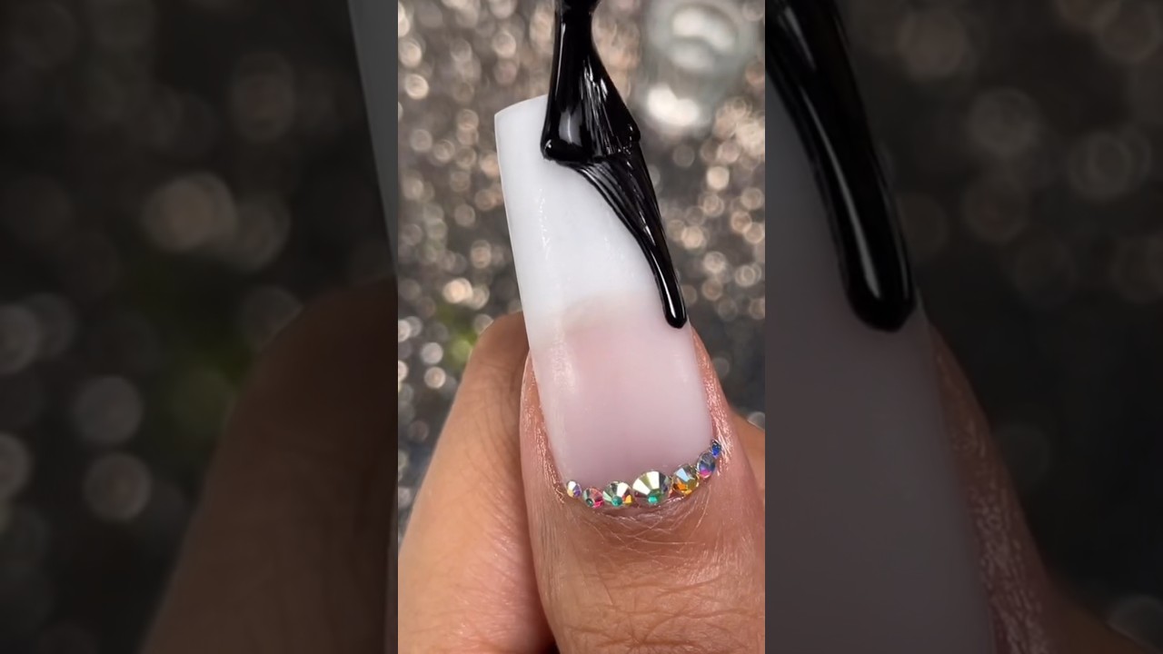 Black Polish with a Royal Smile Line & Oil Slick Foil 🖤 ilysmnails .com 