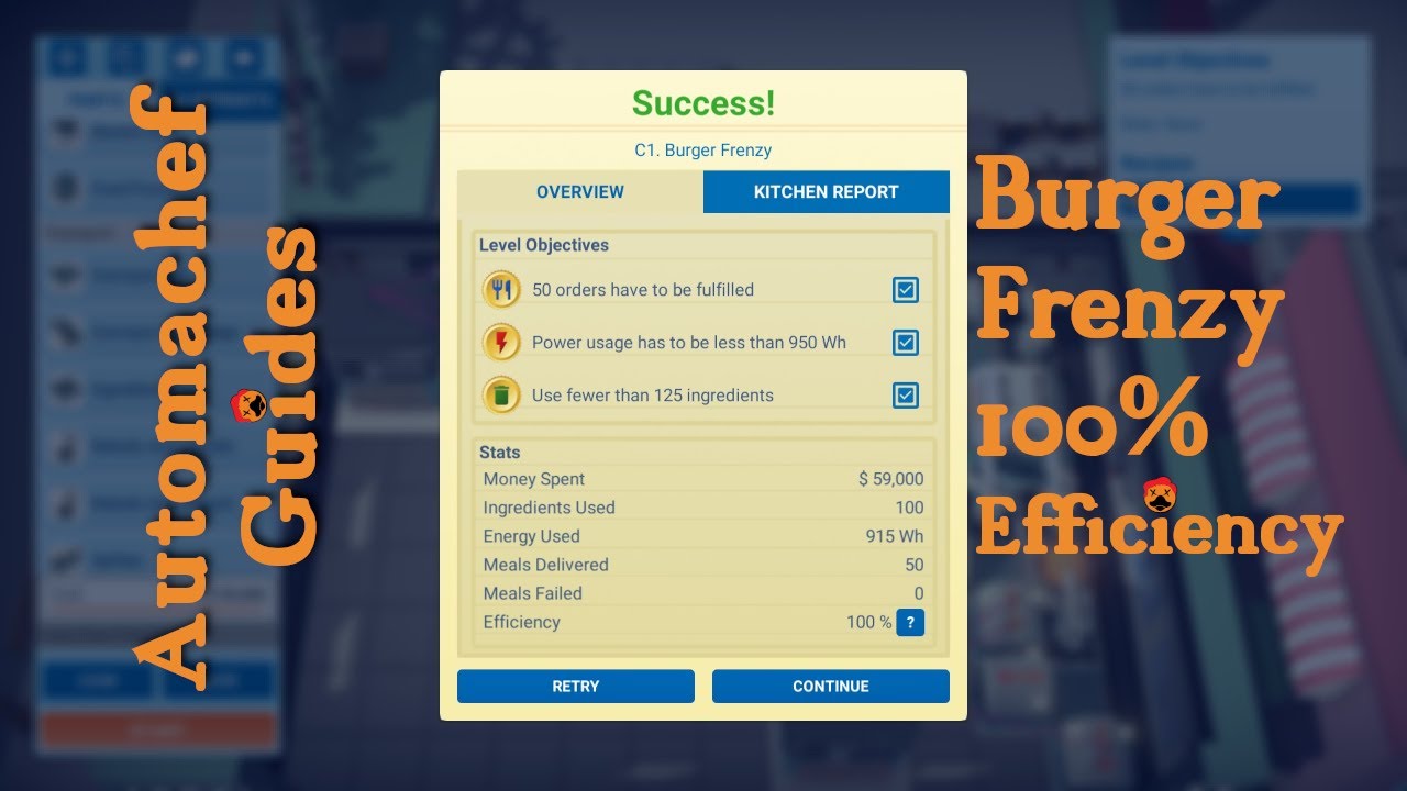 Automachef Tips & Tricks - Burger Frenzy 100% Efficiency