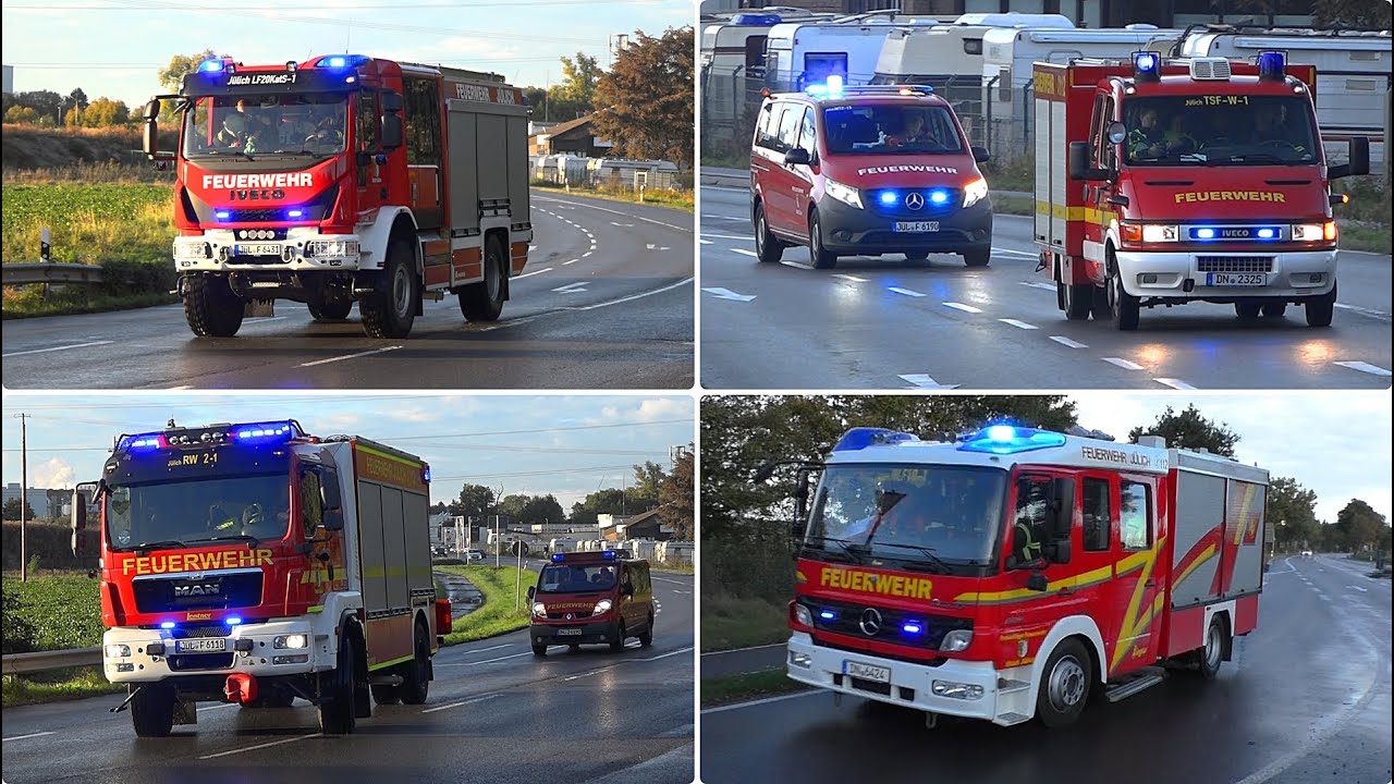 [Lagerhallenbrand bei der Bundeswehr] - Einsatzfahrten der Feuerwehr Jülich zu Gesamtwehrübung 🚒