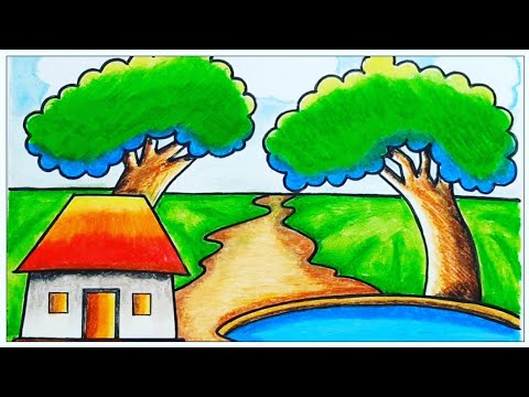 How to draw easy scenery of a house - YouTube