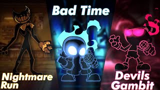 Nightmare Run + Devils Gambit + Bad Time Clear | FNF: Indie Cross
