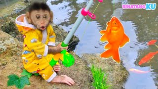Luby Monyet Lucu Memancing Ikan di Sungai