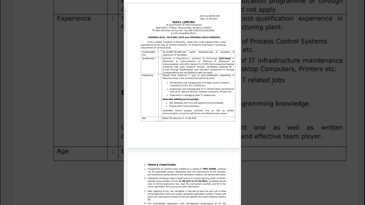 KIOCL latest Government jobs update Central government jobs engineering branch latest update 