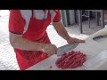 Italian Beef Minced by Hand with Sharp Knife. Street Food