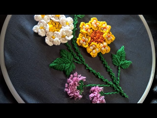 Hand embroidery designs. Hand embroidery for beginners. Cast on stitch flower.