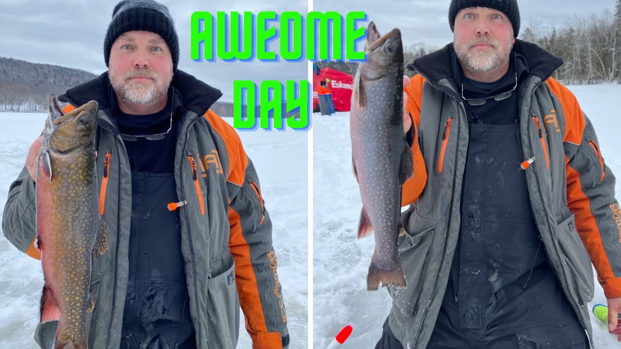 Ice fishing Maine brooktrout crazy day YouTube