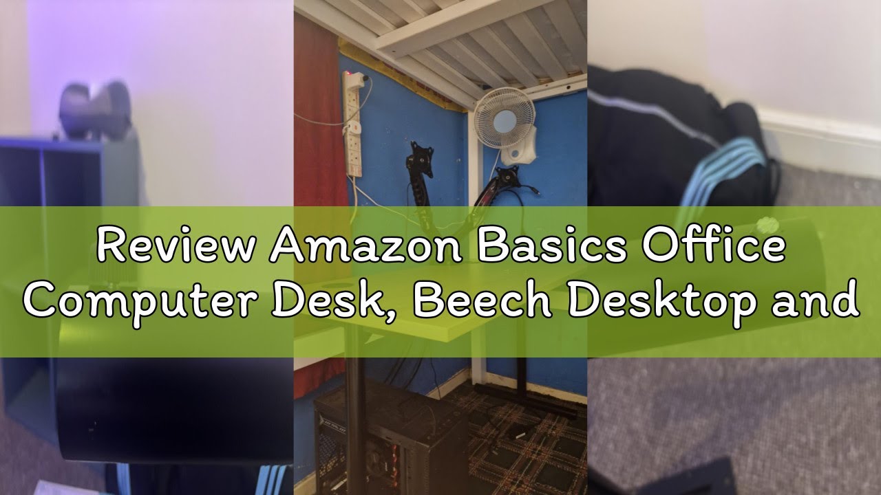 Review Amazon Basics Office Computer Desk, Beech Desktop and Black Frame, Rectangular, Simple Assemb