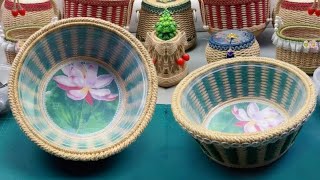 USEFUL TUTORIAL DIY CRAFT Reused Waste Plastic Cup Hand-Woven Colored Hemp Rope Making Fruit Basket 