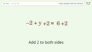 Linear equation with one unknown: Solve -2+y=6 step-by-step solution