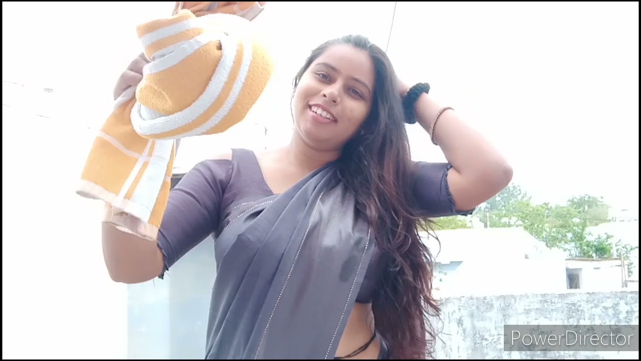 🌺saree vlog🌺Hair dry Long time in back side🌺 Natural sound Hair dry