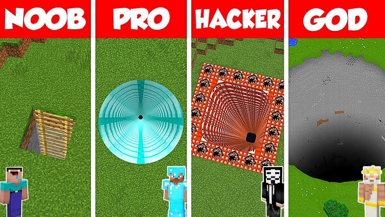 Minecraft Battle: NOOB vs PRO vs HACKER vs GOD: DEEPEST TUNNEL HOUSE ...