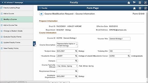 GT eForms™ Demo: PeopleSoft Modify a Course eForm