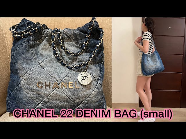 2023 NEW CHANEL 22 DENIM BAG (SMALL): what fits? / how to carry / up close!  