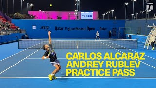 Carlos Alcaraz & Andrey Rublev play practice points in Doha