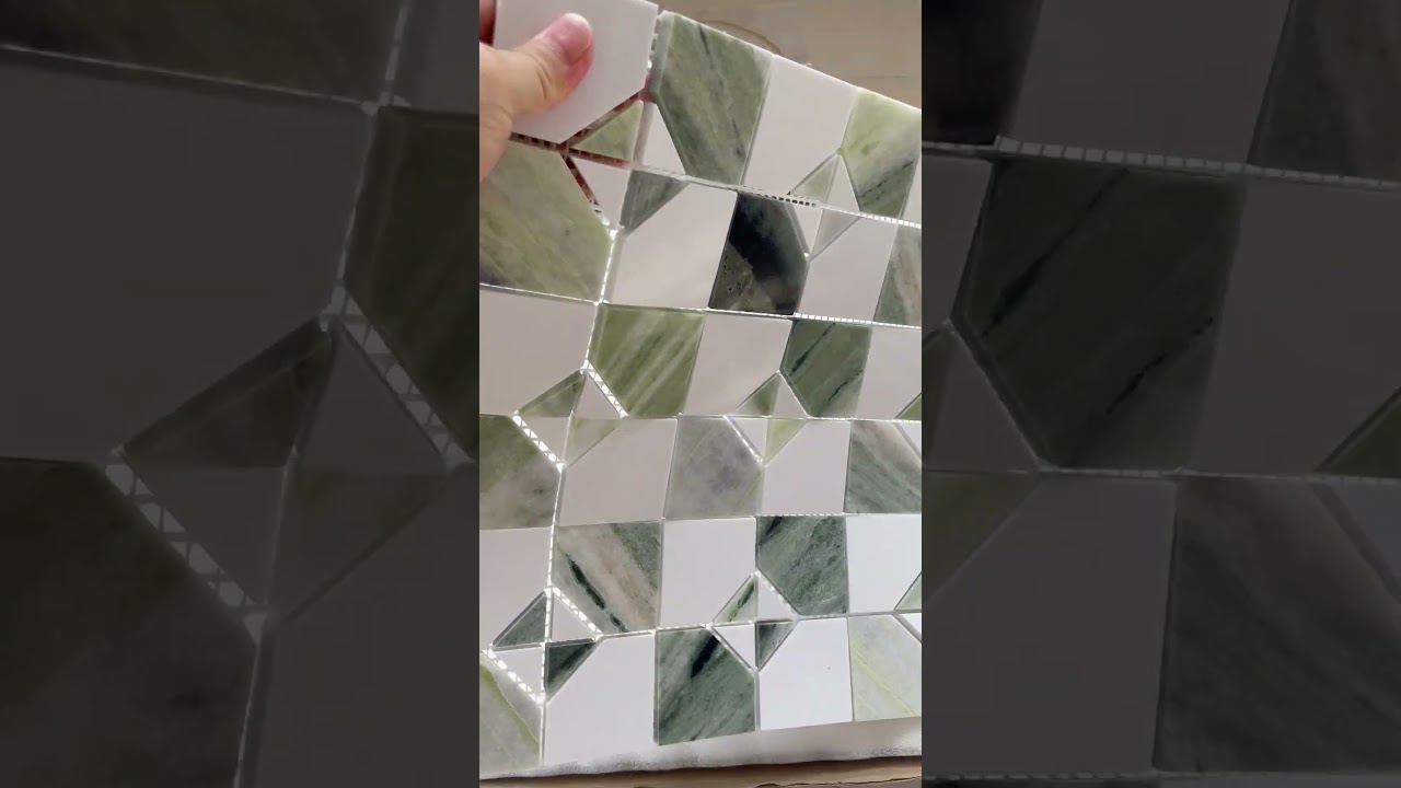 Green & White Geometric Marble Mosaic Tiles | Luxury Natural Stone Design