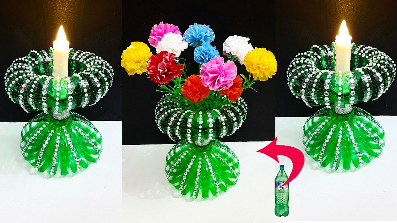 Handmade Tealight holder/Flower vase made with Plastic Bottle DIY home