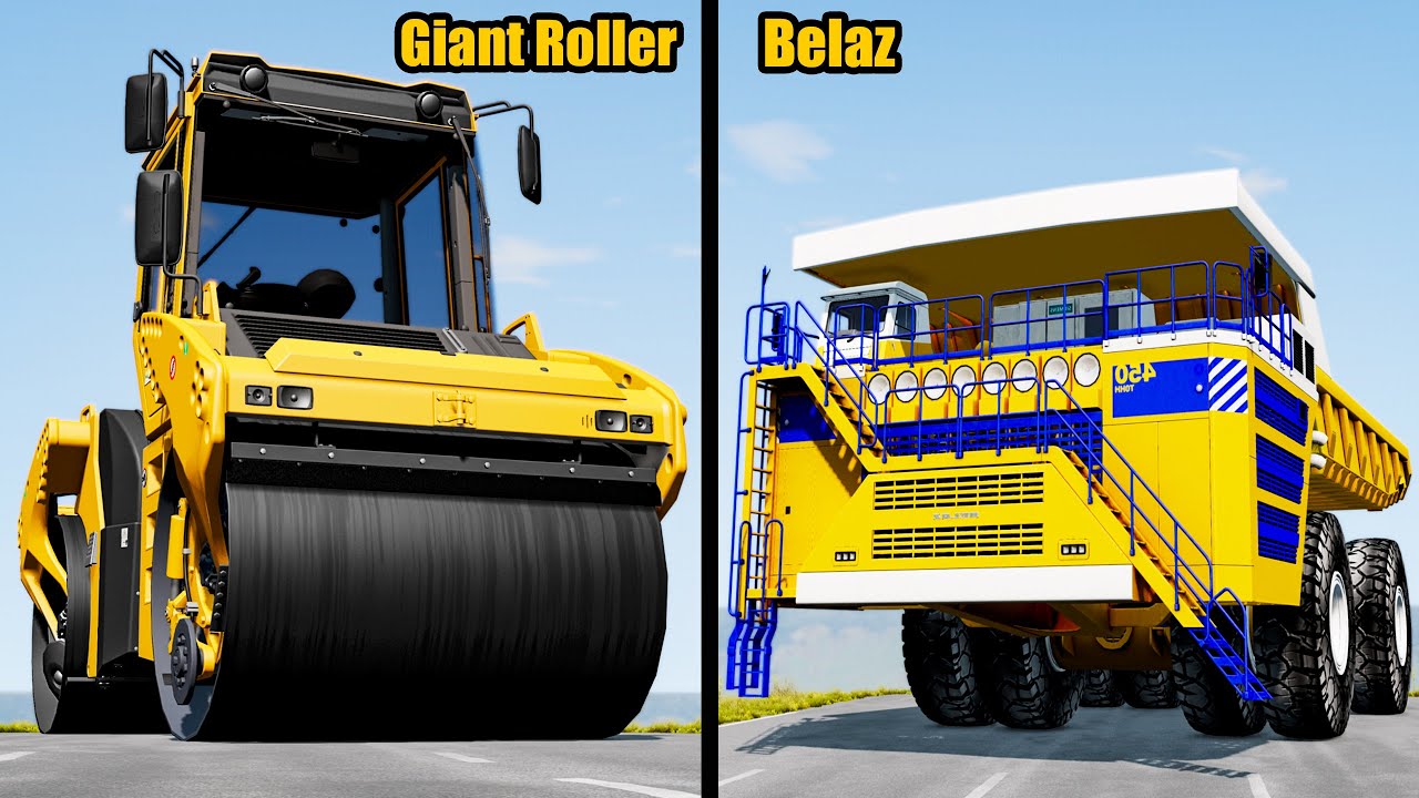 Belaz vs Giant Road Roller Who is better? Beamng drive YouTube